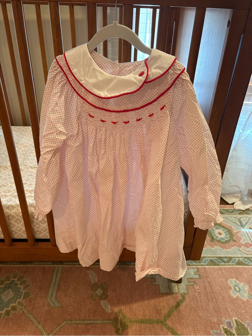 Lullaby Set Girls Red Polka Dot Long-Sleeve Dress with Peter Pan Collar size 6
